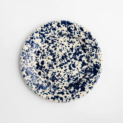 Crate & Barrel Splatter Enamelware Navy And Cream Flat Salad Plate In Multi