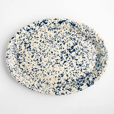Crate & Barrel Splatter Enamelware Navy And Cream Oval Platter In Neutral