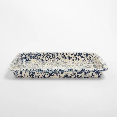 Crate & Barrel Splatter Enamelware Navy And Cream Small Rectangle Tray In Neutral