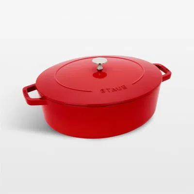 Crate & Barrel Staub 6.25-qt. Cherry Enameled Cast Iron Shallow Oval Dutch Oven In Red