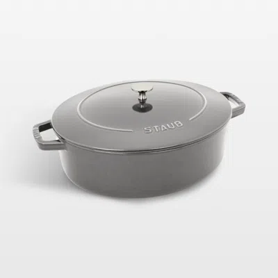 Crate & Barrel Staub 6.25-qt. Graphite Enameled Cast Iron Shallow Oval Dutch Oven In Gray
