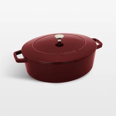 Crate & Barrel Staub 6.25-qt. Grenadine Enameled Cast Iron Shallow Oval Dutch Oven In Red