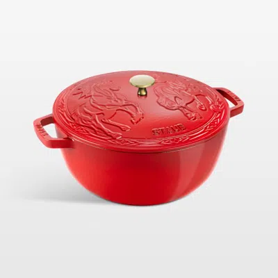 Crate & Barrel Staub ® Cherry 5-qt. French Oven With Horse Lid In Red
