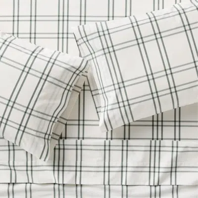 Crate & Barrel Stax Green 100% Organic Cotton Kids Full Sheet Set In White