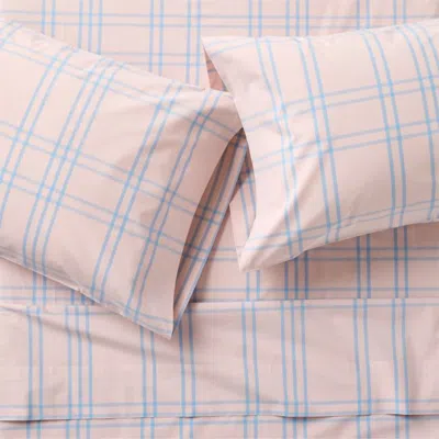 Crate & Barrel Stax Lilac Rose Organic Yarn Dyed Kids Queen Sheet Set In Pink