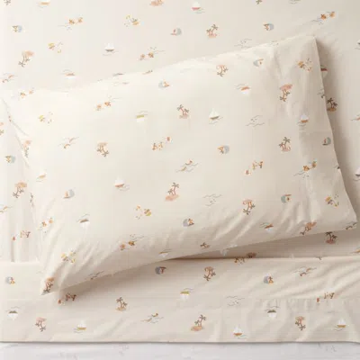 Crate & Barrel Stay Cool Beach Scene 100% Organic Cotton Kids Twin Sheet Set In Neutral