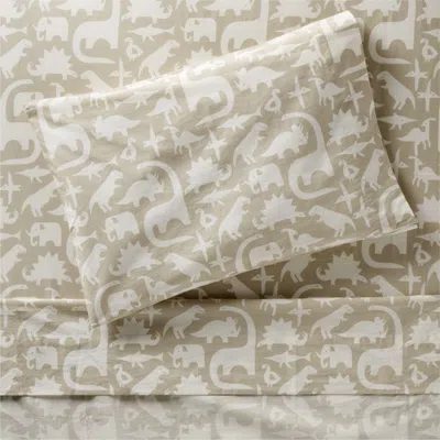 Crate & Barrel Stay Cool Dino Tower 100% Organic Cotton Toddler Sheet Set In Neutral