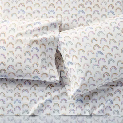 Crate & Barrel Stay Cool Gemma Rainbow 100% Organic Cotton Kids Full Sheet Set In Blue
