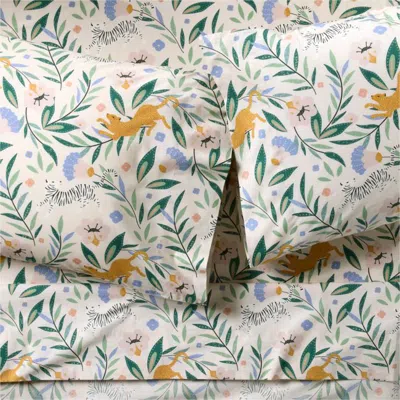 Crate & Barrel Stay Cool Midnight Marrakech Tiger 100% Organic Cotton Kids Full Sheet Set In Multi