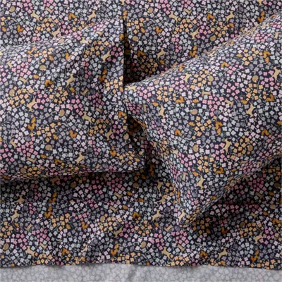 Crate & Barrel Stay Cool Midnight Wonderland Prairie 100% Organic Cotton Kids Full Sheet Set In Blue
