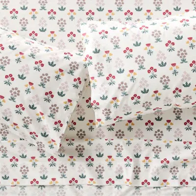 Crate & Barrel Stay Cool Nordic Bloom 100% Organic Cotton Kids Queen Sheet Set In Multi