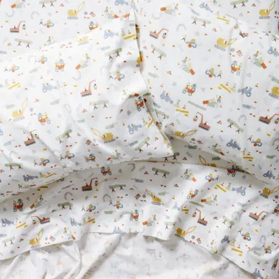 Crate & Barrel Stay Cool Trucks 100% Organic Cotton Kids Full Sheet Set In White