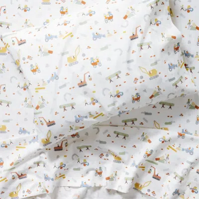 Crate & Barrel Stay Cool Trucks 100% Organic Cotton Kids Twin Sheet Set In Multi
