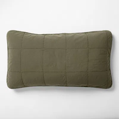 Crate & Barrel Sunwashed Organic Cotton Burnt Green King Quilted Bed Pillow Sham