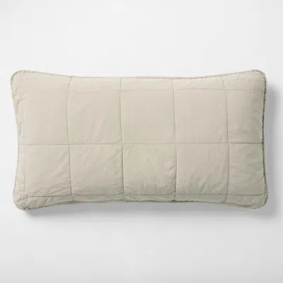 Crate & Barrel Sunwashed Organic Cotton Fog Grey King Quilted Bed Pillow Sham In Gray