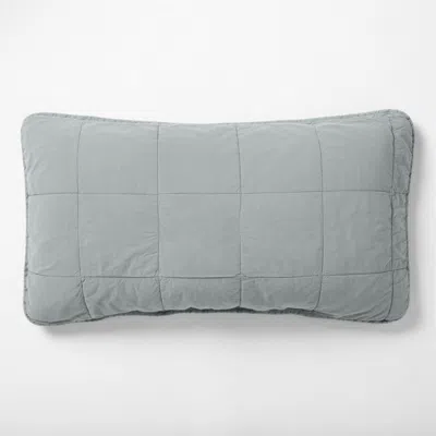 Crate & Barrel Sunwashed Organic Cotton Smoke Blue King Quilted Bed Pillow Sham