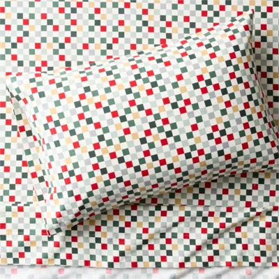 Crate & Barrel Supercozy Holiday Checkerboard 100% Organic Cotton Flannel Kids Twin Sheet Set In Multi