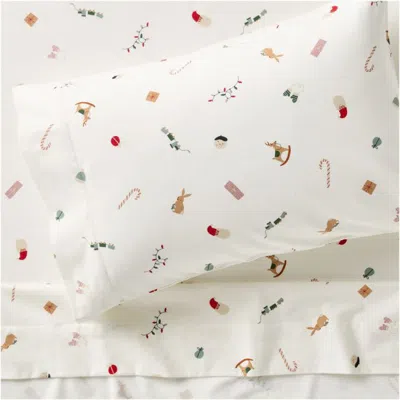 Crate & Barrel Supercozy Merry Moments Christmas 100% Organic Cotton Flannel Kids Twin Sheet Set In Multi