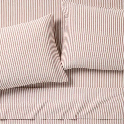 Crate & Barrel Supersoft Brulee Brown Striped 100% Organic Cotton Gauze Kids Queen Sheet Set