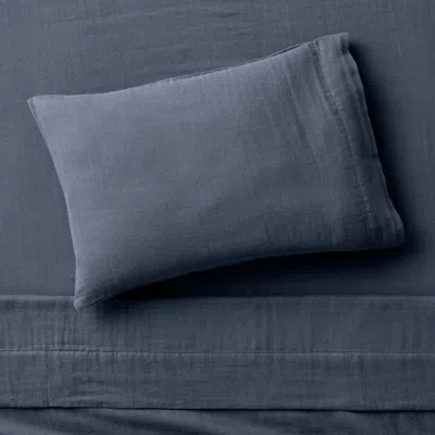 Crate & Barrel Supersoft Coy Blue Organic Cotton Gauze Toddler Sheet Set