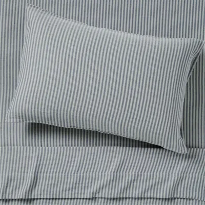 Crate & Barrel Supersoft Deep Indigo Striped 100% Organic Cotton Gauze Kids Twin Sheet Set In Blue