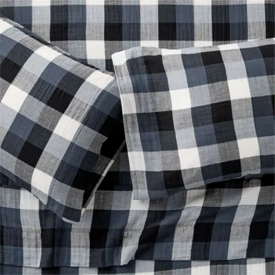 Crate & Barrel Supersoft Gingham Coy Blue 100% Organic Cotton Gauze Kids Queen Sheet Set