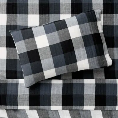 Crate & Barrel Supersoft Gingham Coy Blue Organic Cotton Gauze Toddler Sheet Set