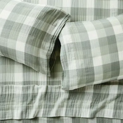 Crate & Barrel Supersoft Gingham Soft Green 100% Organic Cotton Gauze Kids Full Sheet Set