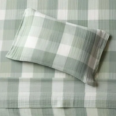 Crate & Barrel Supersoft Gingham Soft Green Organic Cotton Gauze Toddler Sheet Set
