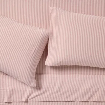 Crate & Barrel Supersoft Lilac Rose Striped 100% Organic Cotton Gauze Kids Queen Sheet Set In Pink