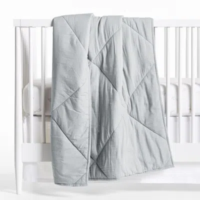 Crate & Barrel Supersoft Mist Blue 100% Organic Cotton Baby Crib Quilt
