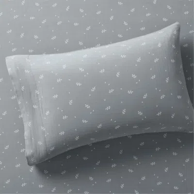 Crate & Barrel Supersoft Mist Blue Leaf Print 100% Organic Cotton Gauze Kids Pillowcase In Gray