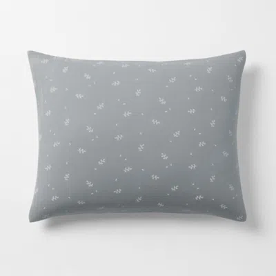 Crate & Barrel Supersoft Mist Blue Leaf Print Organic Cotton Gauze Kids Pillow Sham In Gray