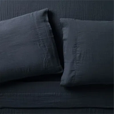 Crate & Barrel Supersoft Navy Blue 100% Organic Cotton Gauze Kids Queen Sheet Set