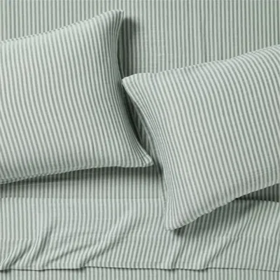 Crate & Barrel Supersoft Pine Green Striped 100% Organic Cotton Gauze Kids Full Sheet Set