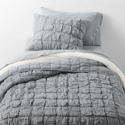 Crate & Barrel Supersoft Snuggle Puff Mist Blue Gauze Kids Twin Quilt