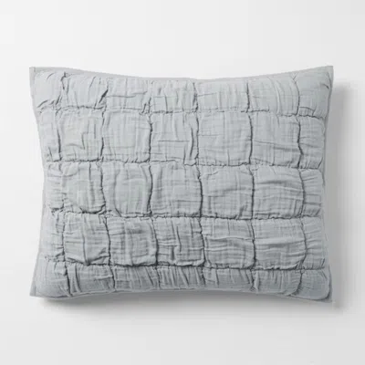 Crate & Barrel Supersoft Snuggle Puff Mist Blue Organic Cotton Gauze Kids Pillow Sham In Gray