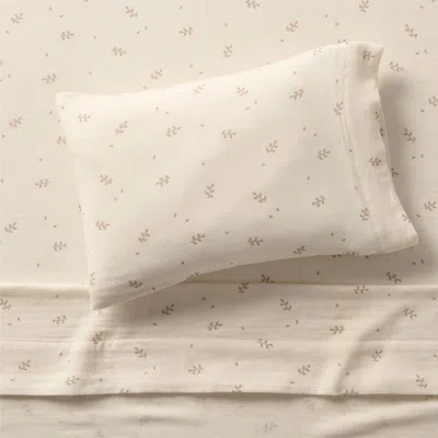Crate & Barrel Supersoft Undyed Leaf Print 100% Organic Cotton Gauze Toddler Sheet Set In White