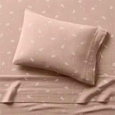 Crate & Barrel Supersoft Violet Rose Leaf Print 100% Organic Cotton Gauze Toddler Sheet Set In Pink