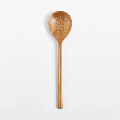 Crate & Barrel Teak Slotted Spoon In Brown