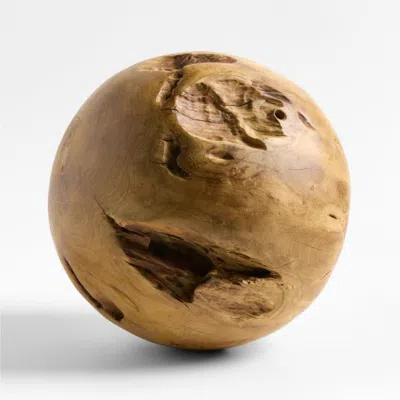 Crate & Barrel Teak Wood Large 11" Sphere Decorative Object In Brown