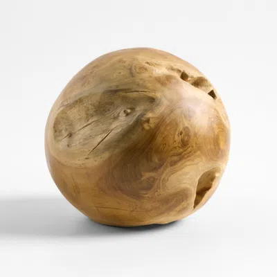 Crate & Barrel Teak Wood Small 8" Sphere Decorative Object In Brown