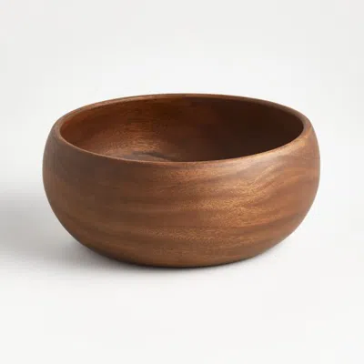 Crate & Barrel Tondo 10.5" Acacia Wood Salad Serving Bowl In Brown