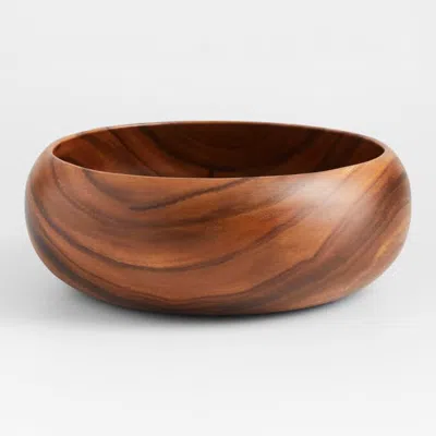 Crate & Barrel Tondo 14" Acacia Wood Salad Serving Bowl In Brown
