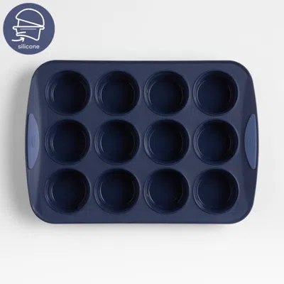 Crate & Barrel Trudeau 12-cup Silicone Muffin Pan In Blue