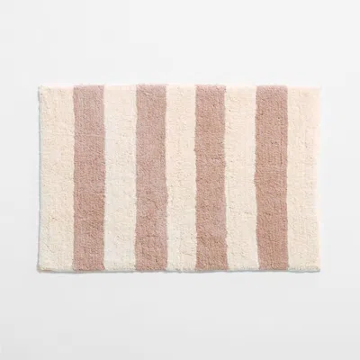 Crate & Barrel Turkish 100% Organic Cotton Breton Stripe Fair Lilac Kids Bath Mat In Purple