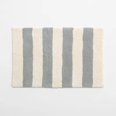 Crate & Barrel Turkish 100% Organic Cotton Breton Stripe Mist Blue Kids Bath Mat