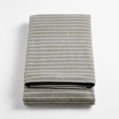 Crate & Barrel Turkish 100% Organic Cotton Breton Stripe Mist Blue Kids Bath Towel In Gray