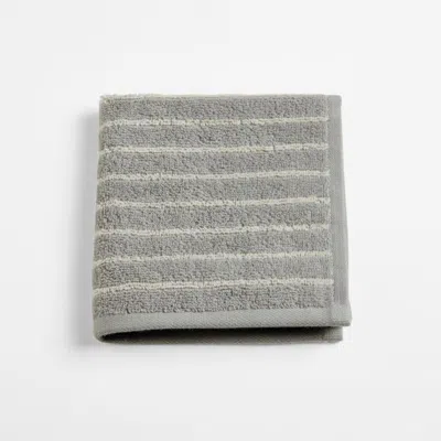 Crate & Barrel Turkish 100% Organic Cotton Breton Stripe Mist Blue Kids Washcloth In Gray