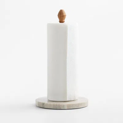 Crate & Barrel Tuscan Kitchen Marble And Wood Paper Towel Holder In Multi